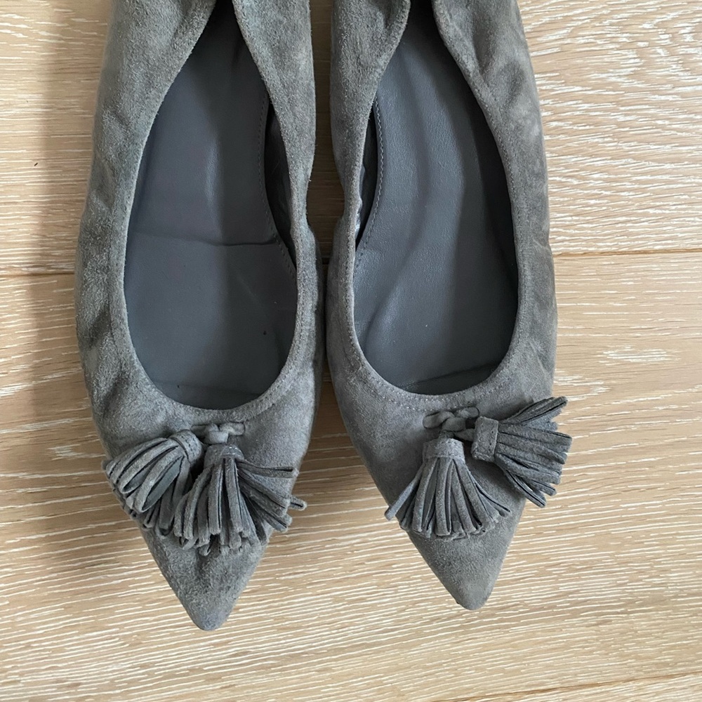JCREW suede flats with tassels size 10 gray